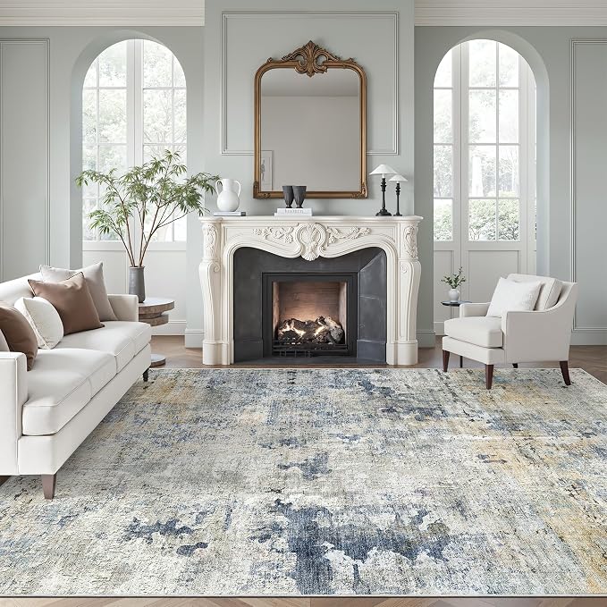 Abstract Rug 8x10 Large Living Room Rugs Neutral Modern Washable Area Rugs by Soalmost