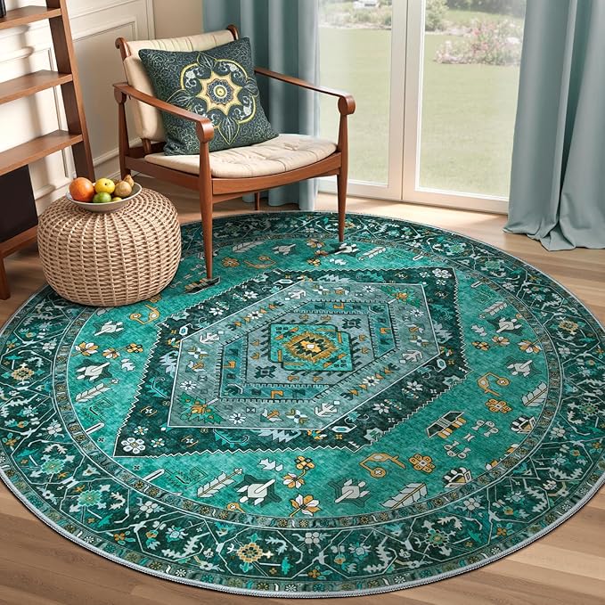 SERISSA Boho Round Area Rug, 4ft Washable Non-Slip Circle Rug, Ultra Soft by SERISSAHomeDecorCollection