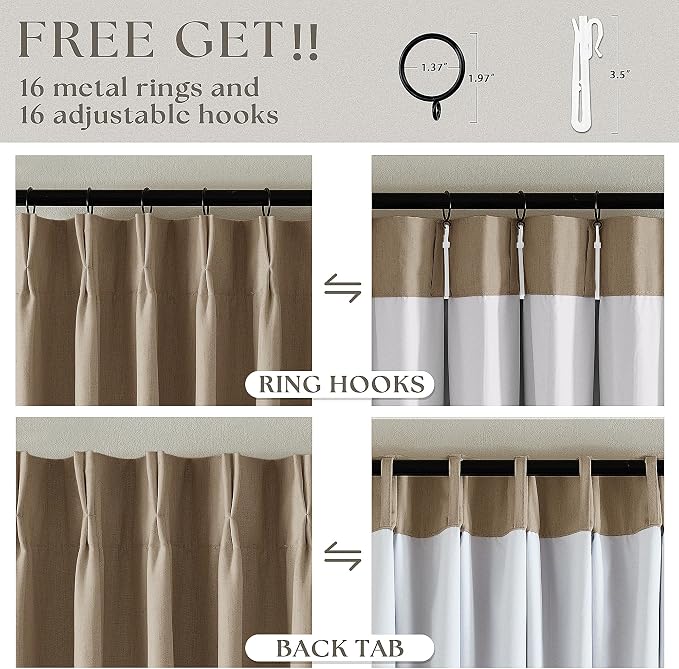 Light Brown Pinch Pleated 100% Blackout Linen Curtains 84 Inch Length 40x84 | - Image 6