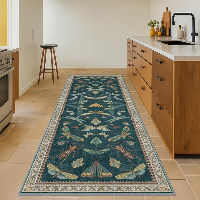 Green Boho Runner Rug 3x8, Foldable Washable Carpet - Image 3
