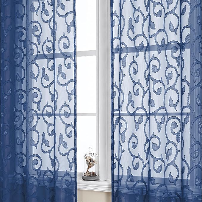OWENIE Furman Blue Sheer Curtains 84 inches Long by OWENIE