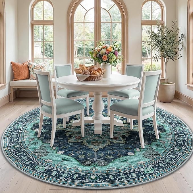 Area Rugs 7ft Washable Non-Slip, Floral Vintage Distress Print Pattern by RELEANY