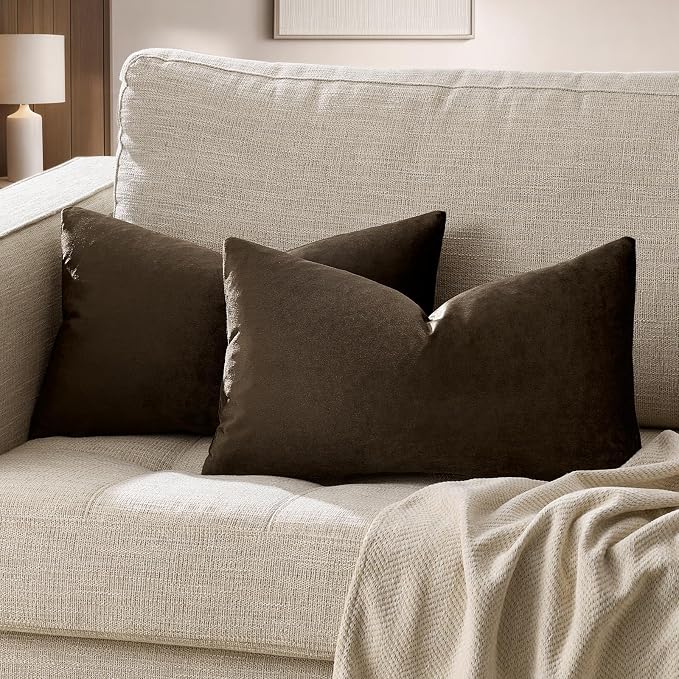 GIGIZAZA Brown Velvet Pillow Covers 12x20, Small Solid Throw Pillow Covers by GIGIZAZAFocusingonhomedecoration