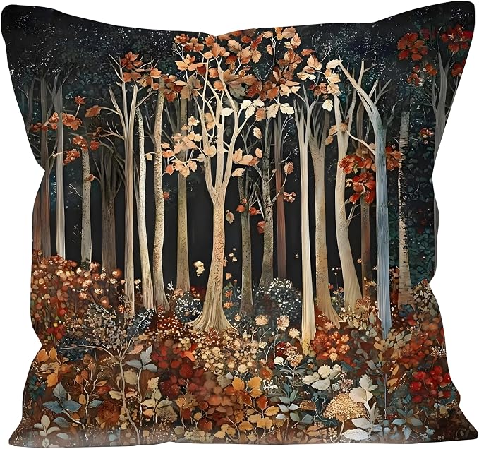 Rustic William Morris Inspired Autumn Forest Decor Pillow Covers 18x18 by Unknown