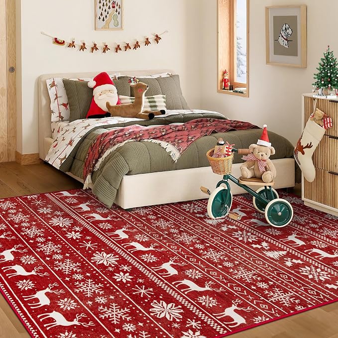 Christmas Rug 4x6 Washable Rugs, Boho Christmas Tree Snowflake Rug Non-Slip - Image 2