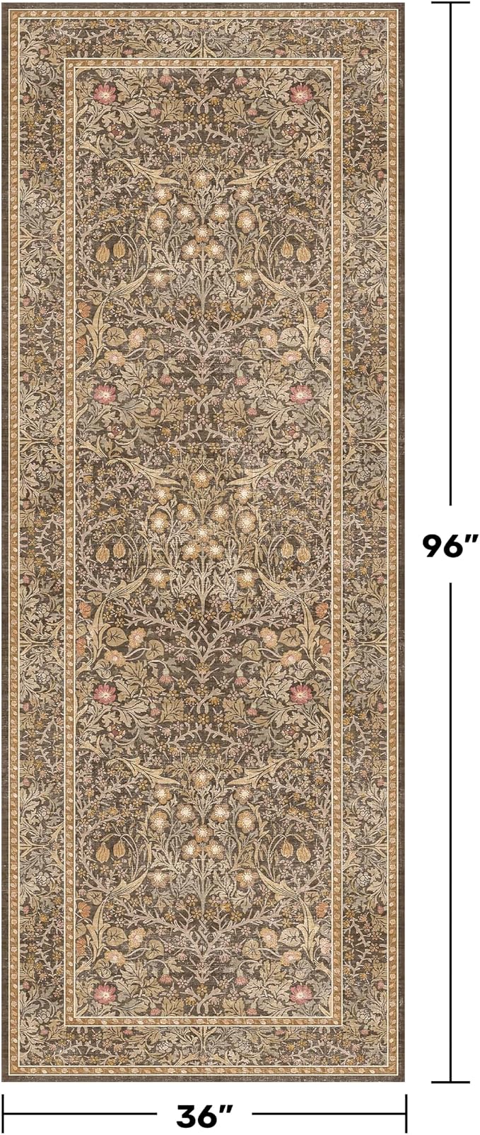 Brown 3x8 Vintage Kitchen Runner Rug Stain Resistant, Wide Washable Non Skid - Image 2