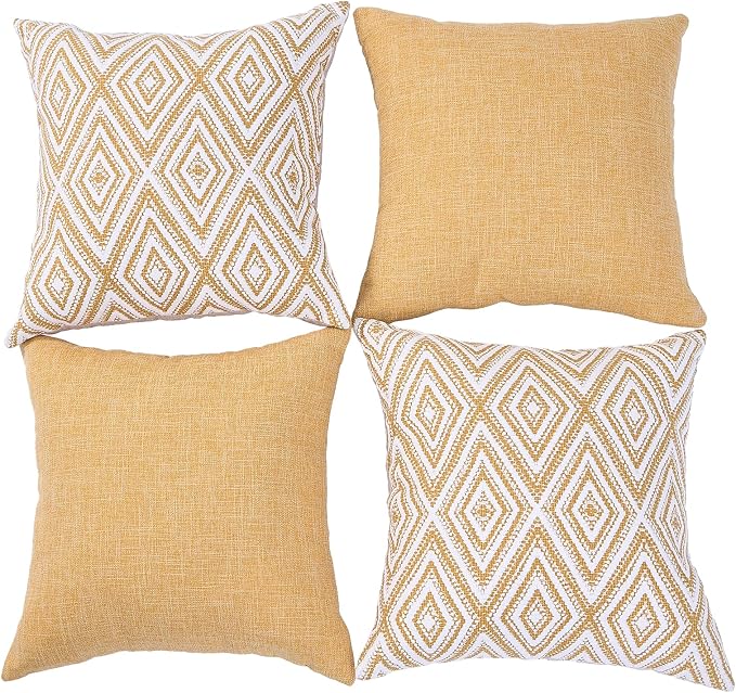HPUK Decorative Throw Pillow Covers Set of 4 Geometric Design Linen Cushion - Image 2