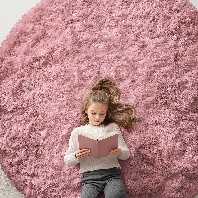 OLANLY Pale Pink Round Rugs for Bedroom by OLANLY