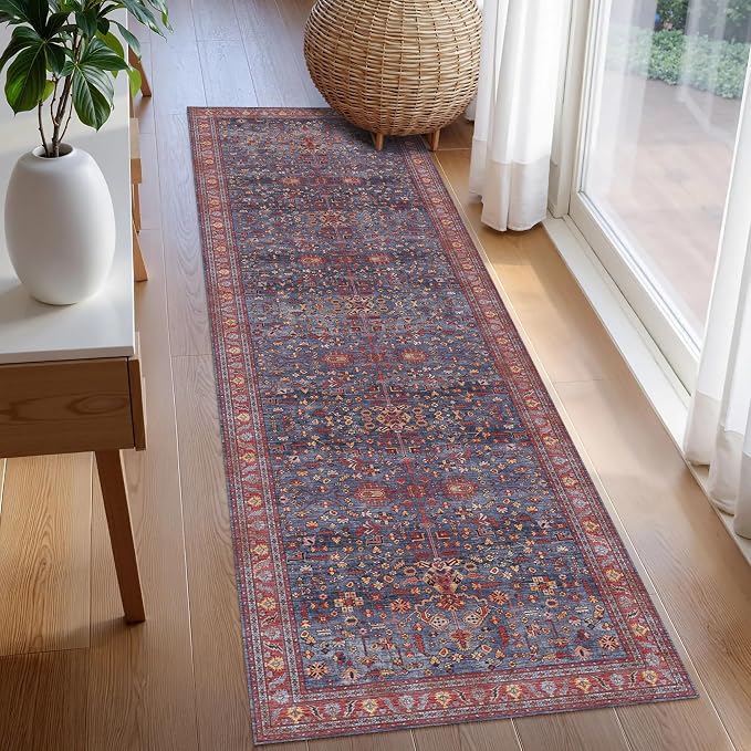 Washable Area Rug 2'6'' x 8' Vintage Traditional Persian Mat - Image 3