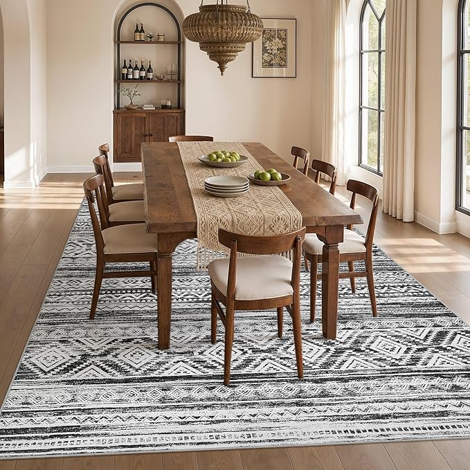 cotiled 10x13 Area Rugs Washable Boho Living Room Rug White/Black | Solve - Image 6