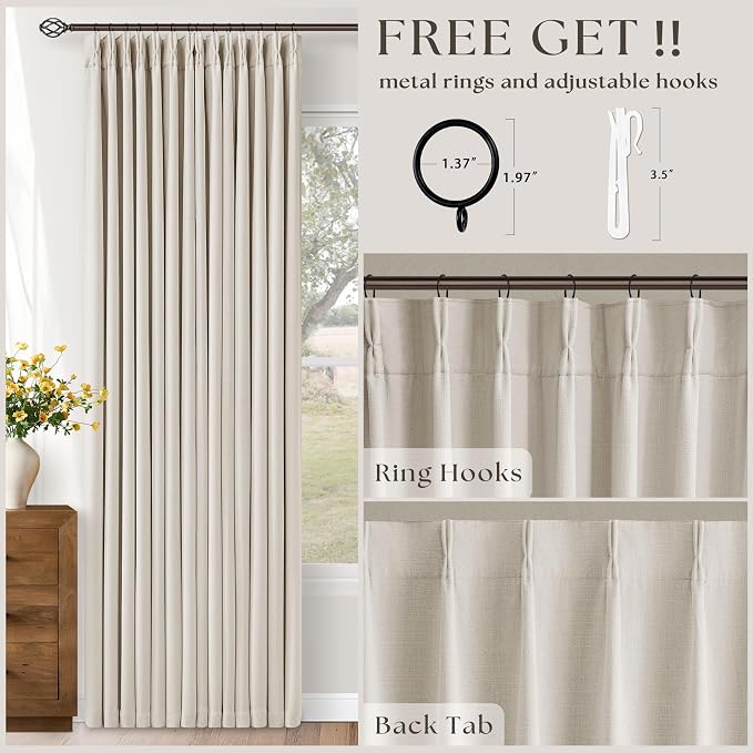 Natural Pinch Pleated Blackout 90 Inch Bedroom Curtain 70 Inch Wide 1 Panel | - Image 4