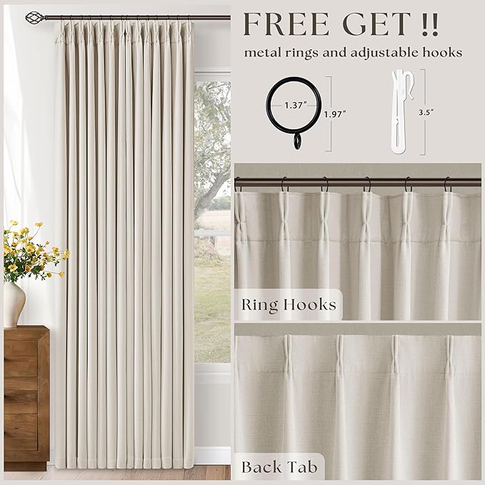 80 Inch Pinch Pleated Linen Black Out Curtains - Image 5