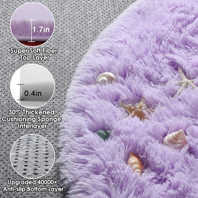 ONASAR Light Purple Round Area Rug 4ft, Soft Bedroom Circle Rugs Floor Mats - Image 2