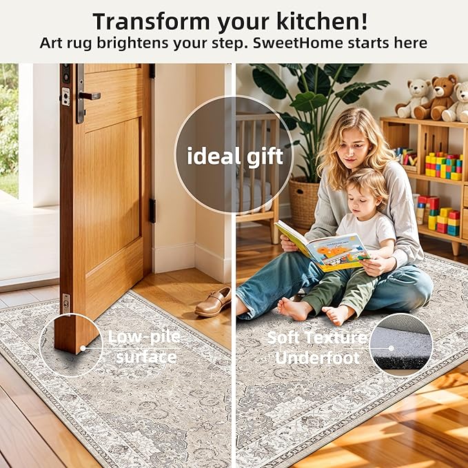 Washable Kitchen Rug Set of 3: Boho Non-slip Soft Stove Sink Mat Light Weight - Image 3