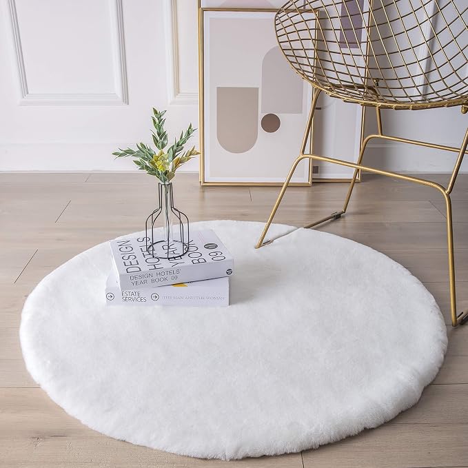 Ashler Faux Fur Rug, Ultra Soft Faux Rabbit Fur, 3 x 3 Feet Round, Machine - Image 5
