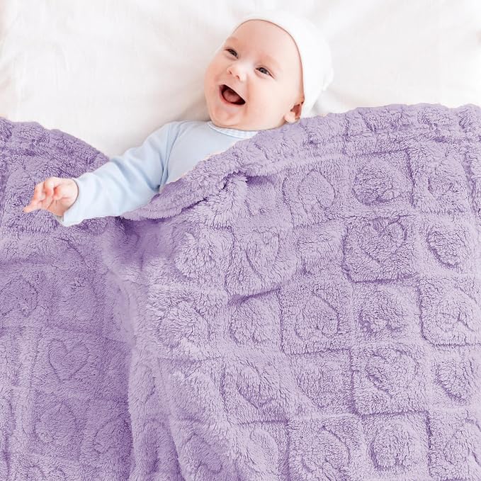 Yurhap Fleece Baby Blanket Heart Checkered Blanket, Ultra Soft Cozy Baby - Image 3