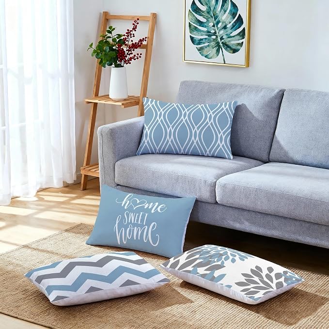 Hexagram Geometric Aqua Blue Pillow Covers 12x20 Set of 4, Decorative Outdoor - Image 3
