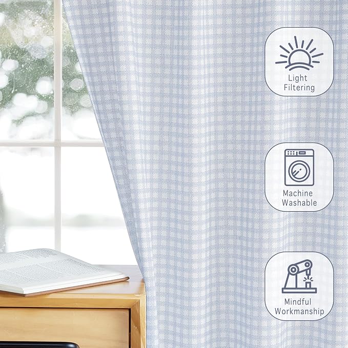 RYB HOME Checkered Cafe Curtains 24 inch Length, Linen Gingham Small Window - Image 6