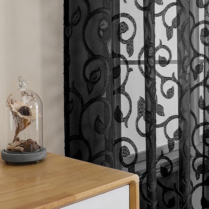 OWENIE Furman Sheer Black Curtains 90 inches Long - Image 5
