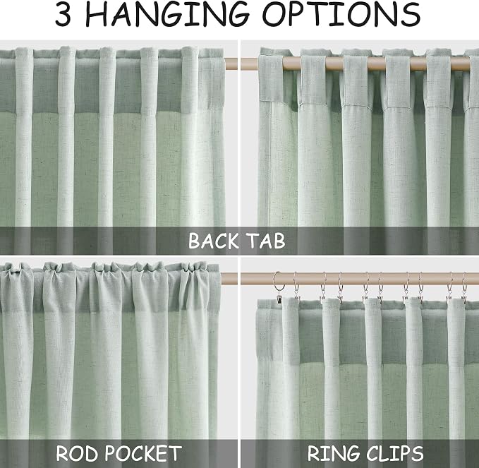 Extra Long Aqua Green Linen Curtains 120 Inch - Image 2