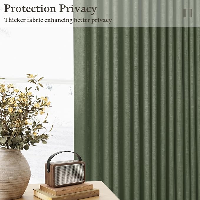 Pinch Pleat Linen Olive Green Semi Sheer Curtains 105 Inch Long | Pleated Thick - Image 6