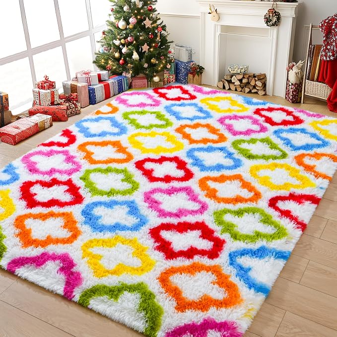 Tepook Fluffy Colorful Rug for Kids, Shaggy Soft Rainbow Area Rugs for Girls by Tepook