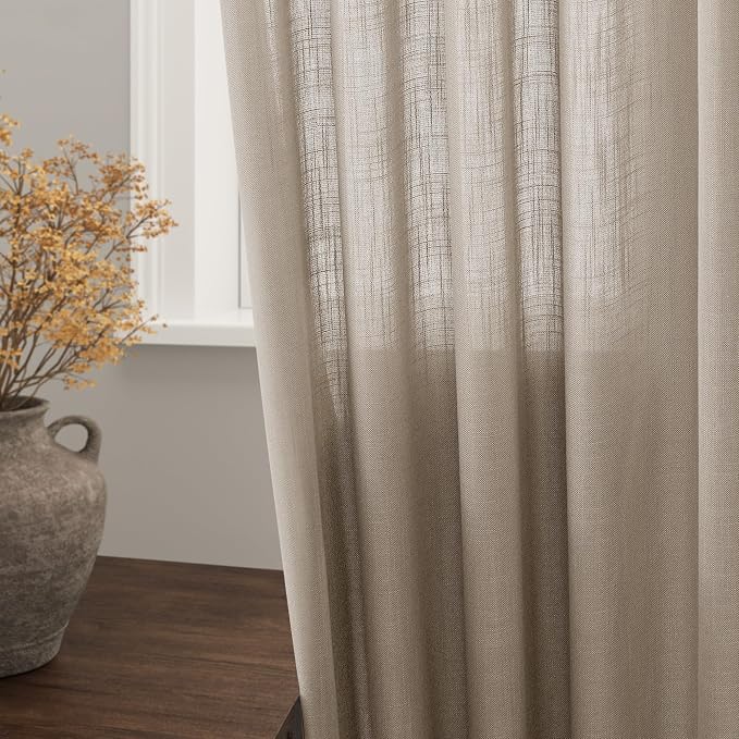 Nanspring Light Taupe Linen Curtains 63 Inches Length 2 Panels Set - Image 2