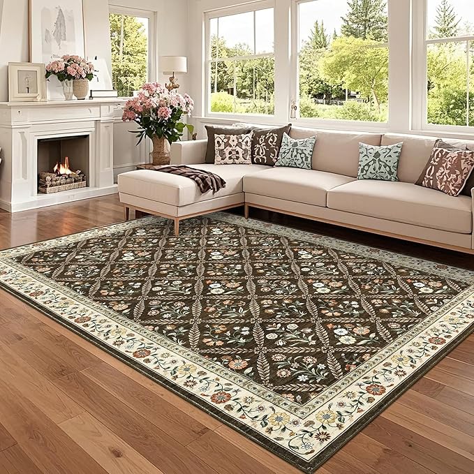 GarveeHome Grey Floral Rug 4x6 Rug Machine Washable Area Rug - Image 2