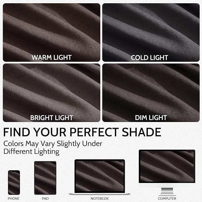 Nanspring Cocoa Coffee Linen Blend Light Filtering Back Tab Curtains 96 Inches - Image 4