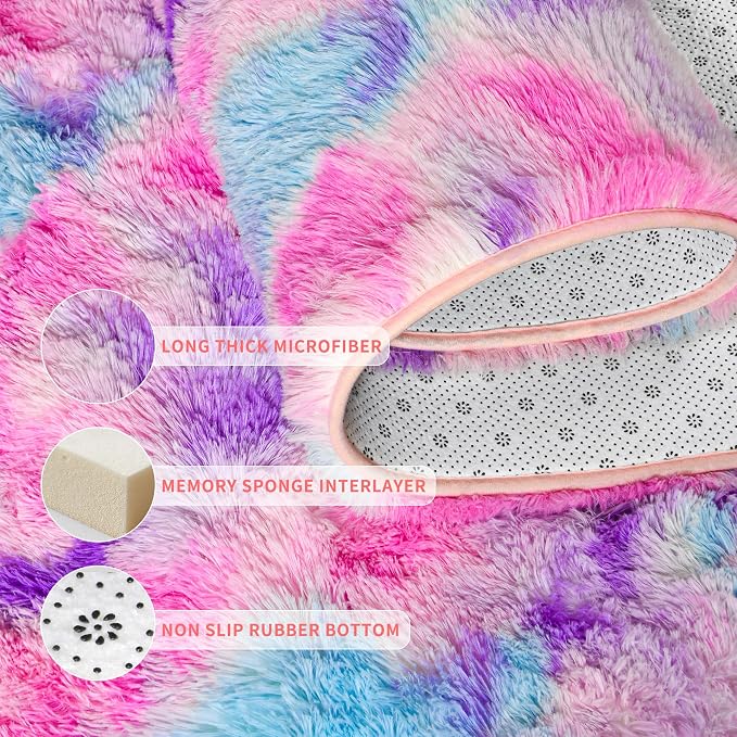 Tepook Soft Rainbow Rug for Girls Room 6x9 Feet, Cute Fluffy Girls Bedroom Area - Image 6