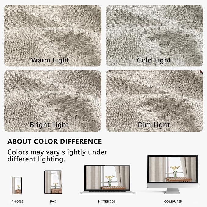 OVZME Valance for Windows, Light Filtering Faux Linen Textured Small Short - Image 8