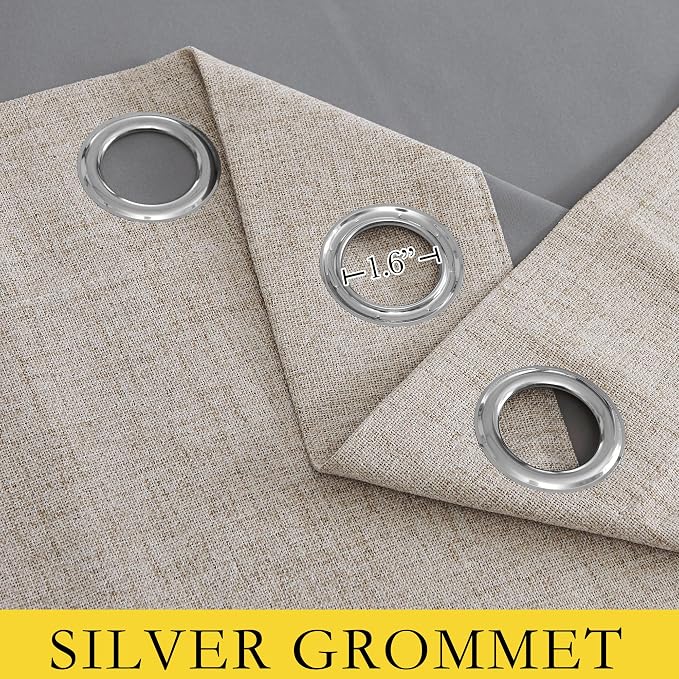NICETOWN Oatmeal Linen 100% Blackout Curtains 120 inches Length 2 Panels Set - Image 5