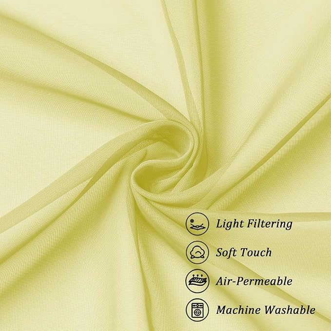 Chyhomenyc Lemon Sheer Curtains 30 inch Length 2 Panels, Light Filtering Voile - Image 4