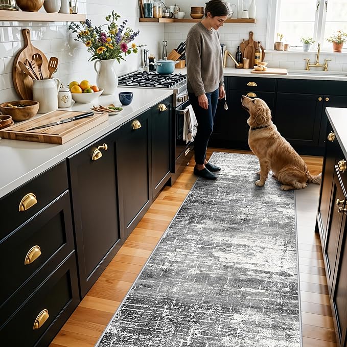 2x8 Washable Hallway Runner Rug: Abstract Stain Resistant Kitchen Rugs - Image 2