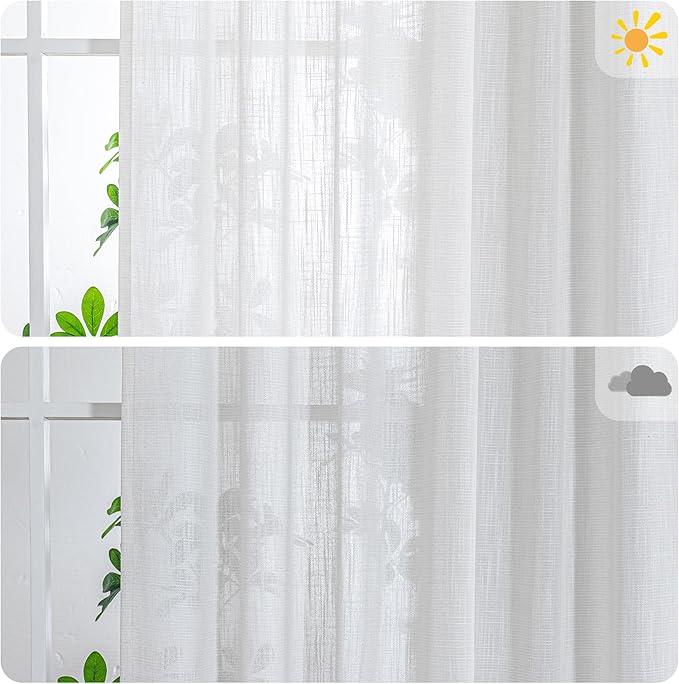 MYSKY HOME Natural Linen White Curtains 84 Inches Long, Semi Sheer Soft Cotton - Image 3