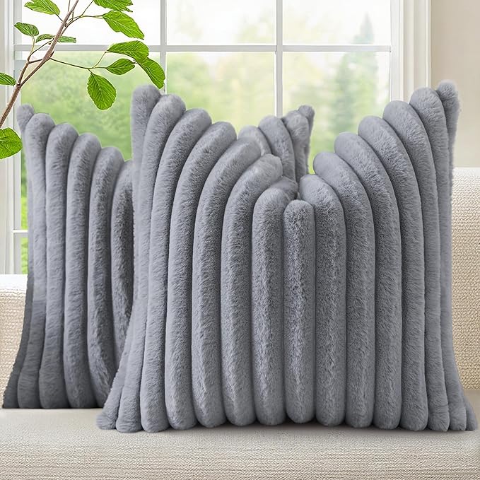decorUhome Cozy Faux Fur Throw Pillow Covers 18x18 Set of 2 Decorative Soft by decorUhome