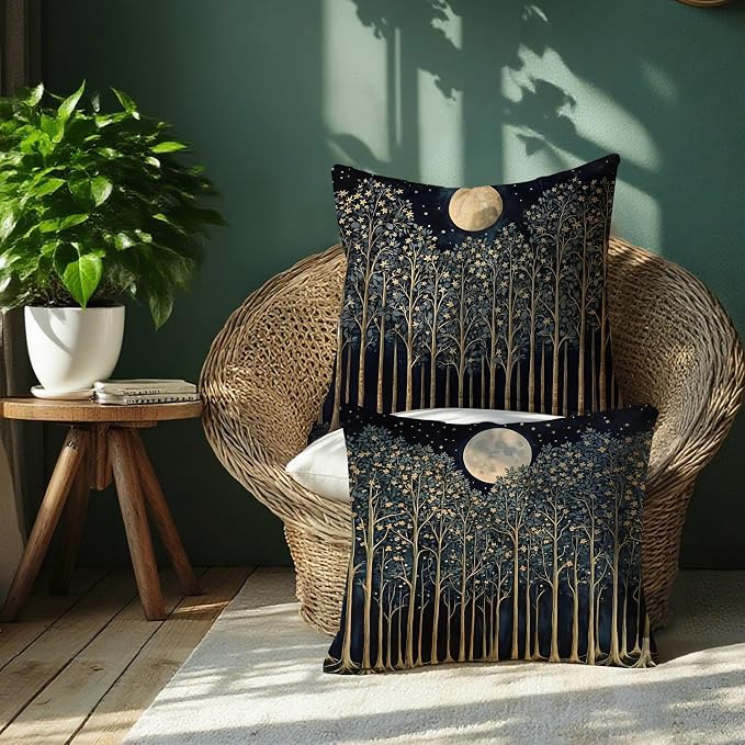 Rustic William Morris Night Moon Forest Green Decor Pillow Covers 18x18 Set of 2 - Image 6