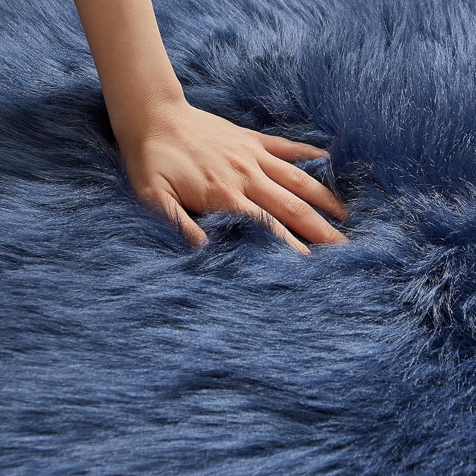 AMTOVO Faux Fur Rug, Dark Blue Ultra Soft Fluffy Shag Sheepskin Rug, 2 x 6 ft - Image 5