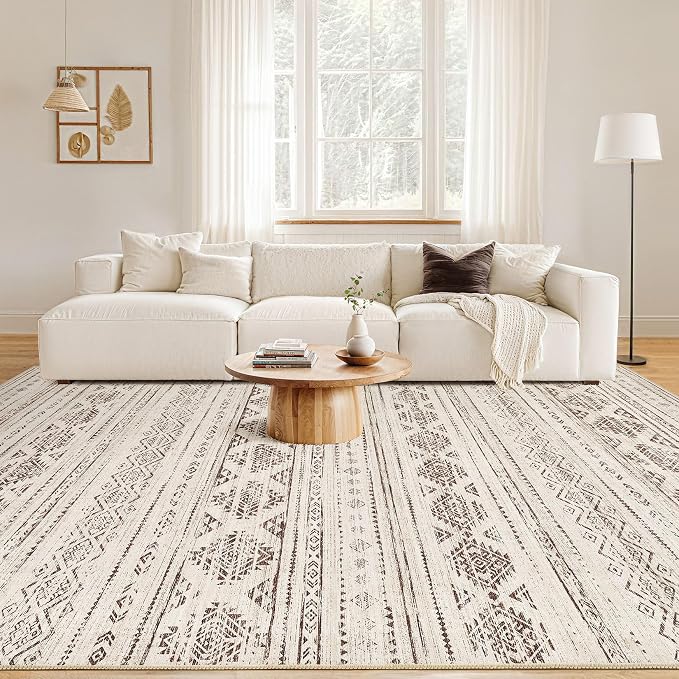 Nakagishi 10x12 Area Rugs Living Room: Washable Boho Large Neutral Soft - Image 4