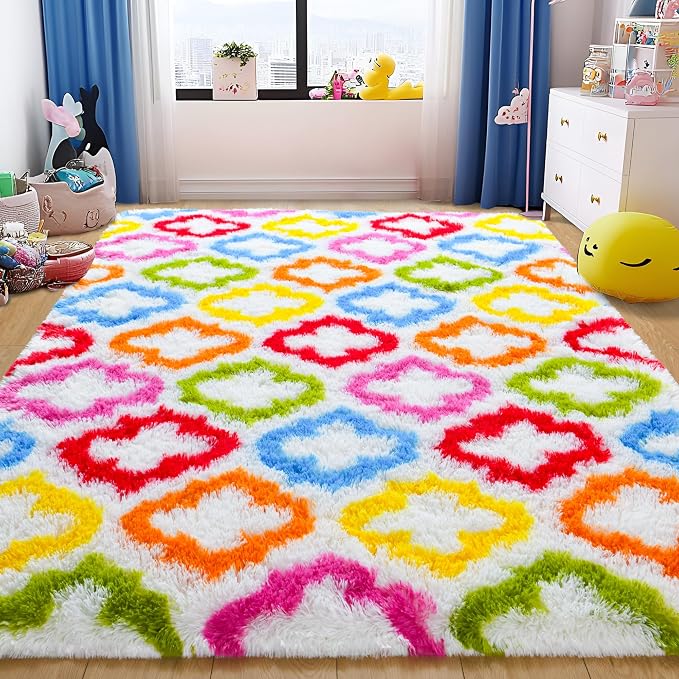 Tepook Fluffy Colorful Rug for Kids, Shaggy Soft Rainbow Area Rugs for Girls - Image 2