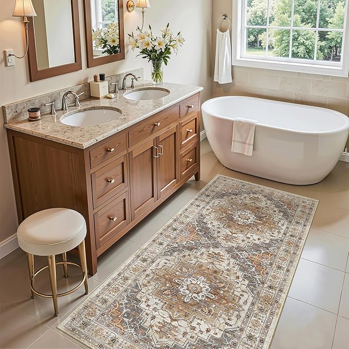 Madane Washable Area Rug 2x4, Small Entryway Rug Non-Slip Vintage Door Mat - Image 4