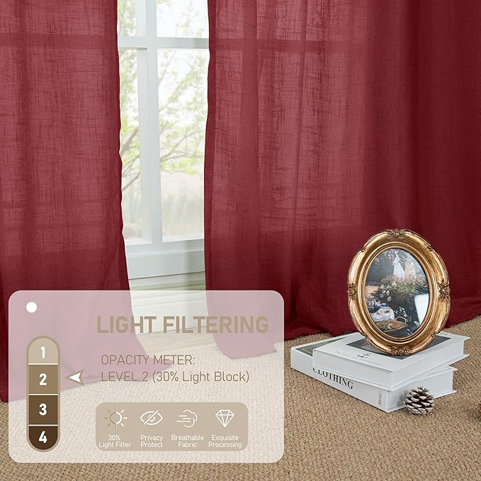 LAMIT Burgundy Red Linen Curtains 72 Inch - Image 5