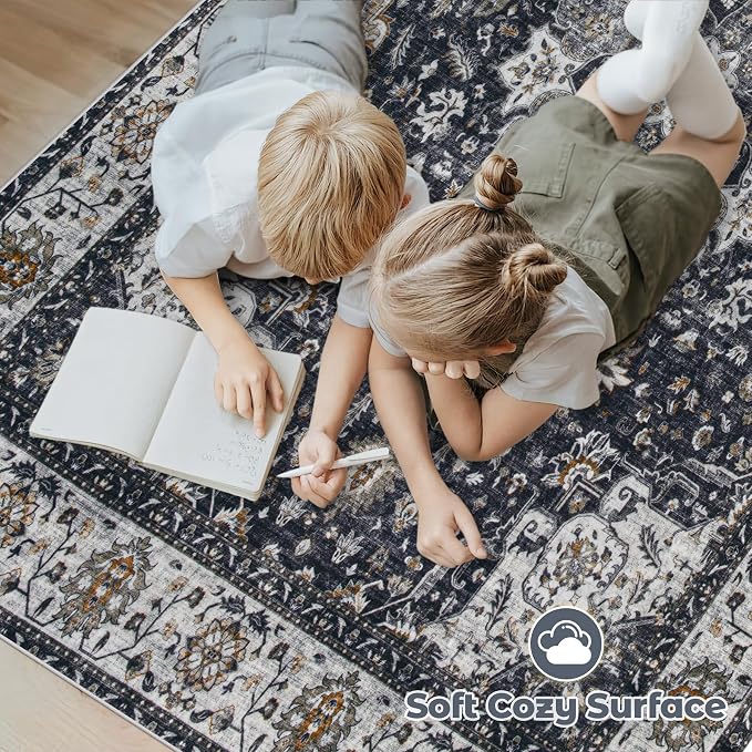 Area Rug 5x7 Washable Rug, Vintage Boho Medallion Rugs Non-Slip Soft Low Pile - Image 4