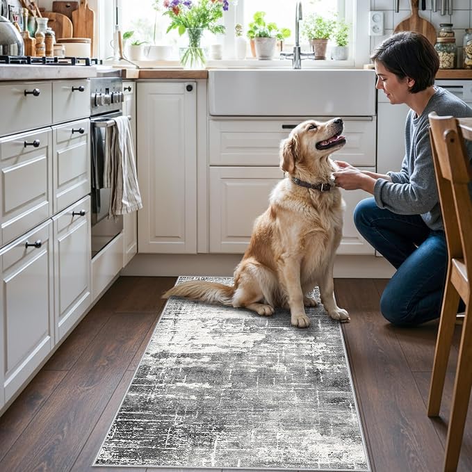 Abstract 2x4 Entryway Area Rugs: Washable Water Resistant Kitchen Rug Non-Slip - Image 2