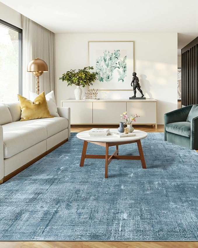 Latte&Fog 8x10 Area Rugs for Living Room, Large Blue Modern Abstract Washable - Image 4