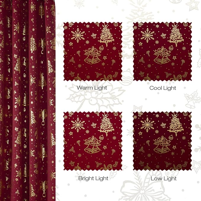 NICETOWN 2 Panels Christmas Red Curtains 52 x 84 Inch, Xmas Theme Window - Image 6