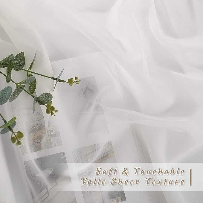 NICETOWN Patio Door Sheer Curtains 96 inch Length, Ring Top Voile Textured Airy - Image 4