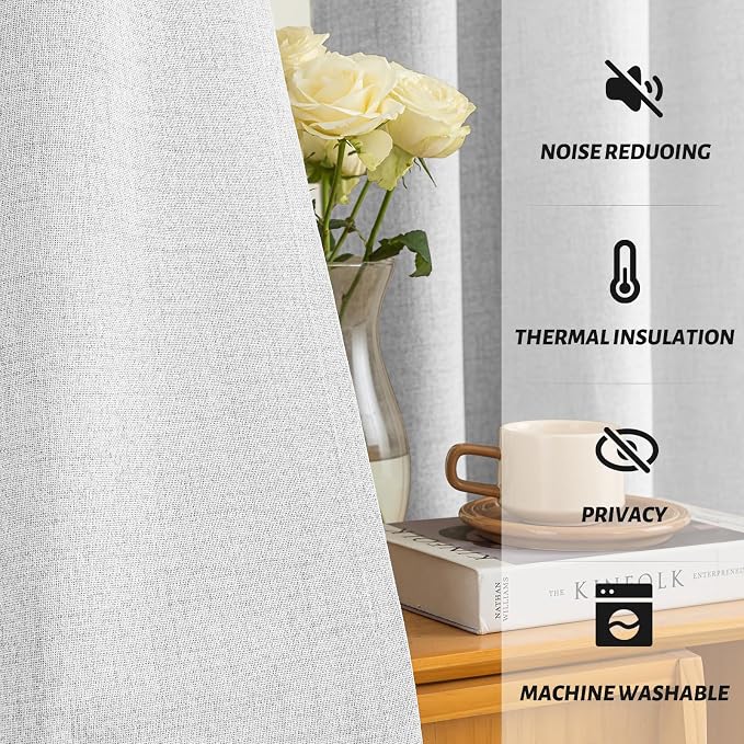 Yakamok White Curtains 100% Blackout 84 Inches Long, Room Darkening Textured - Image 5