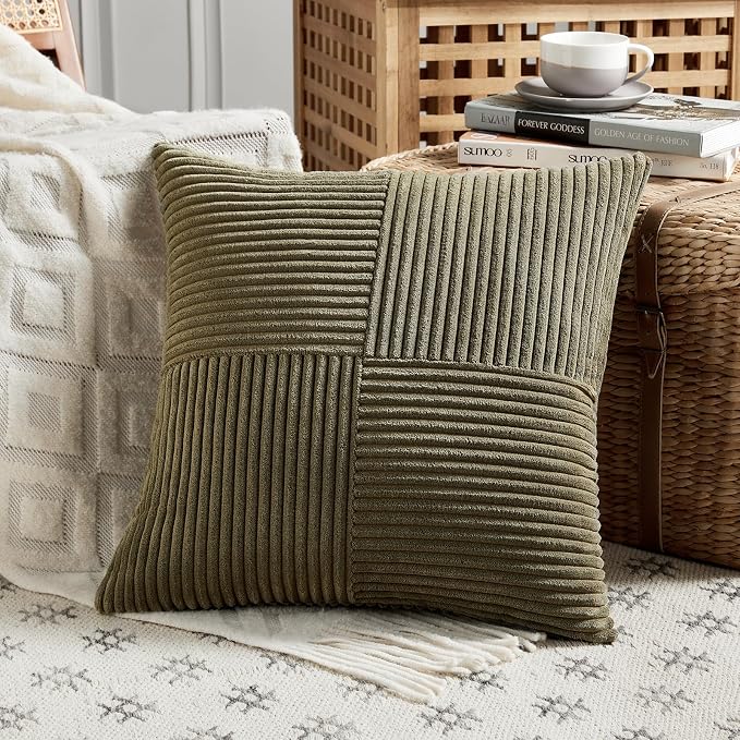 Fancy Homi 2 Packs Olive Green Decorative Throw Pillow Covers 16x16 Inch - Image 2