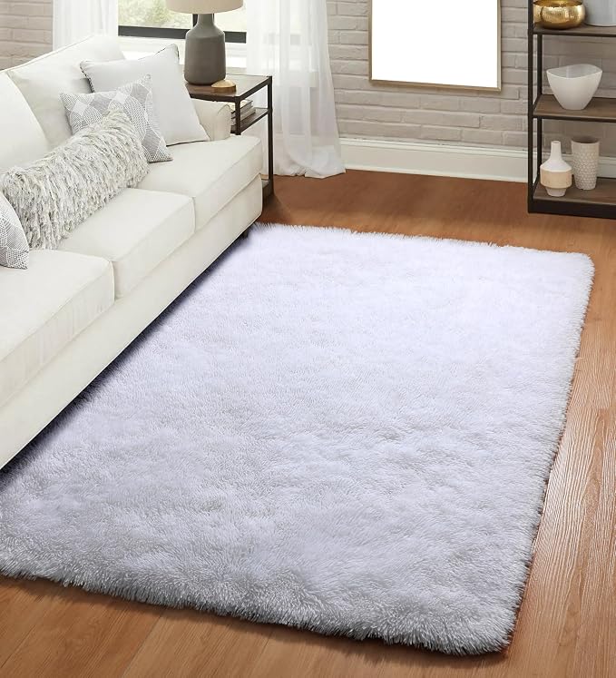 ONASAR White Rugs for Bedroom, 3x5 Fluffy Shaggy Bedside Area Rug, Soft Plush - Image 8